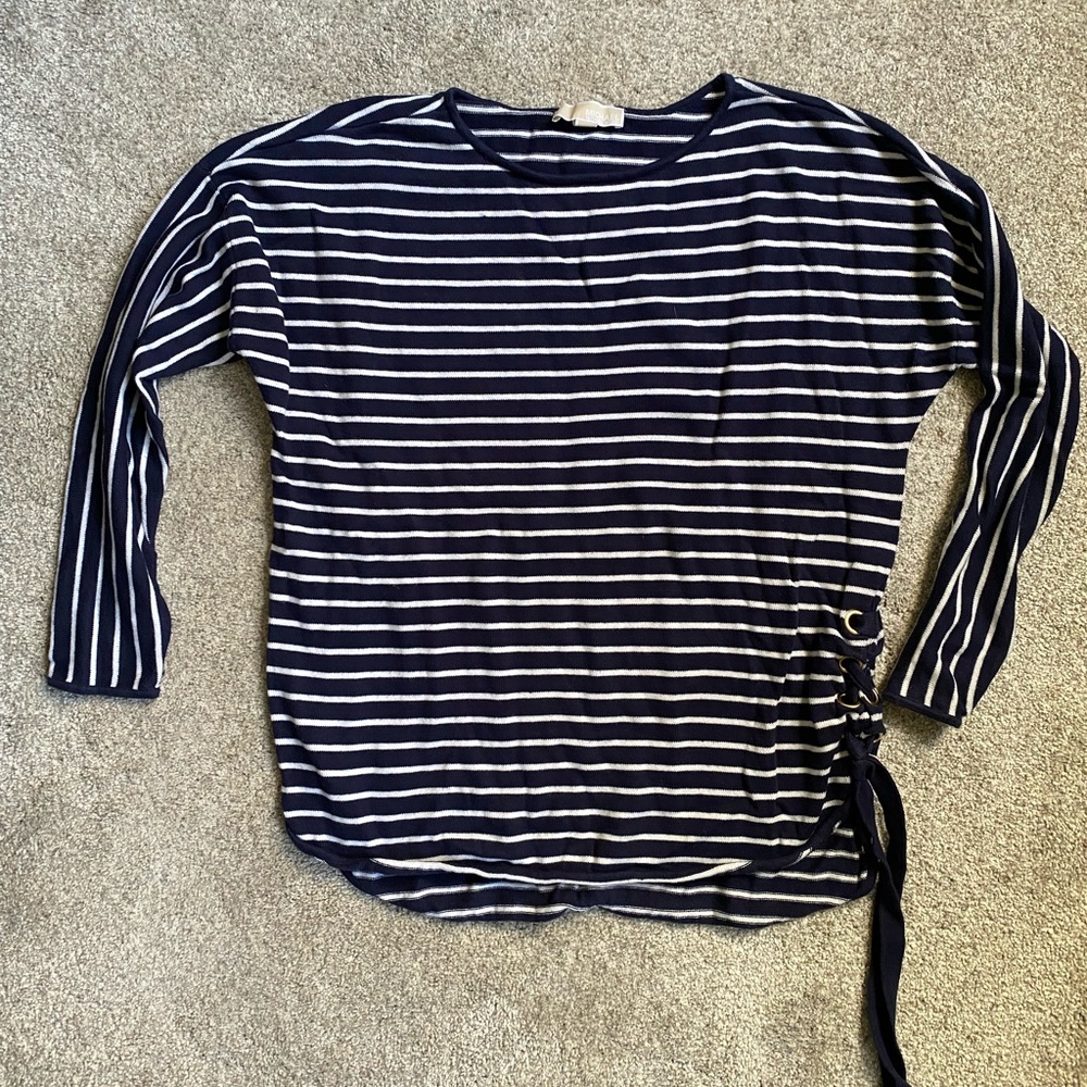 Michael Kors Navy White stripe side tie sweater